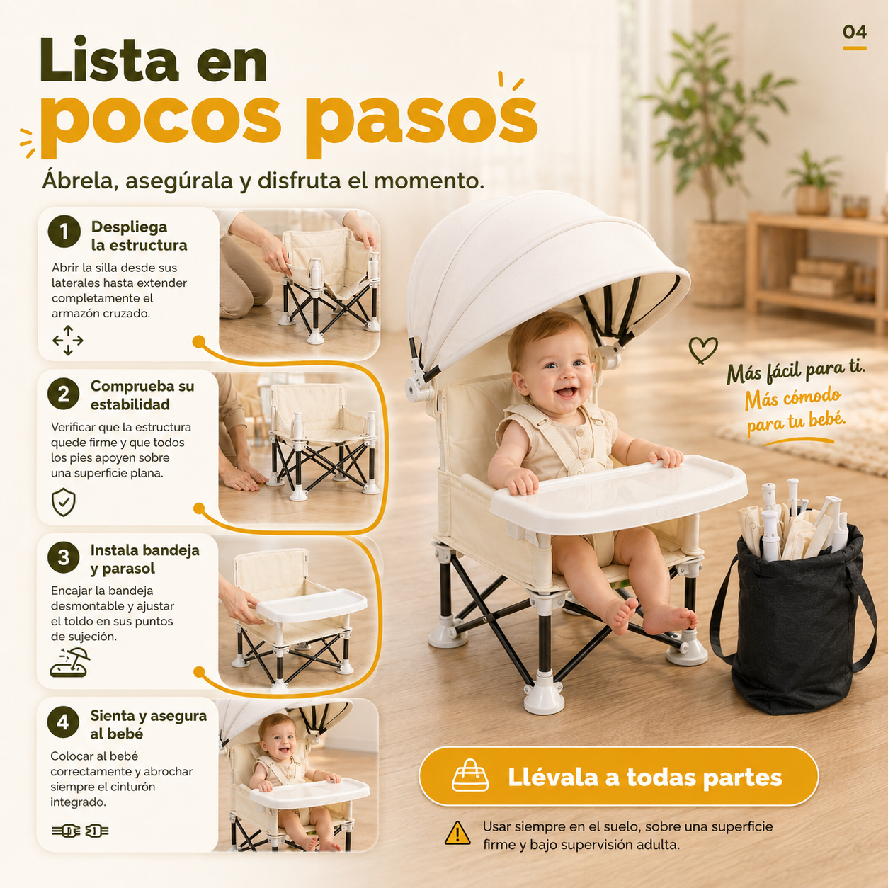 SILLA DE COMEDOR PARA BEBÉ - FACIL DE ARMAR Y LLEVAR