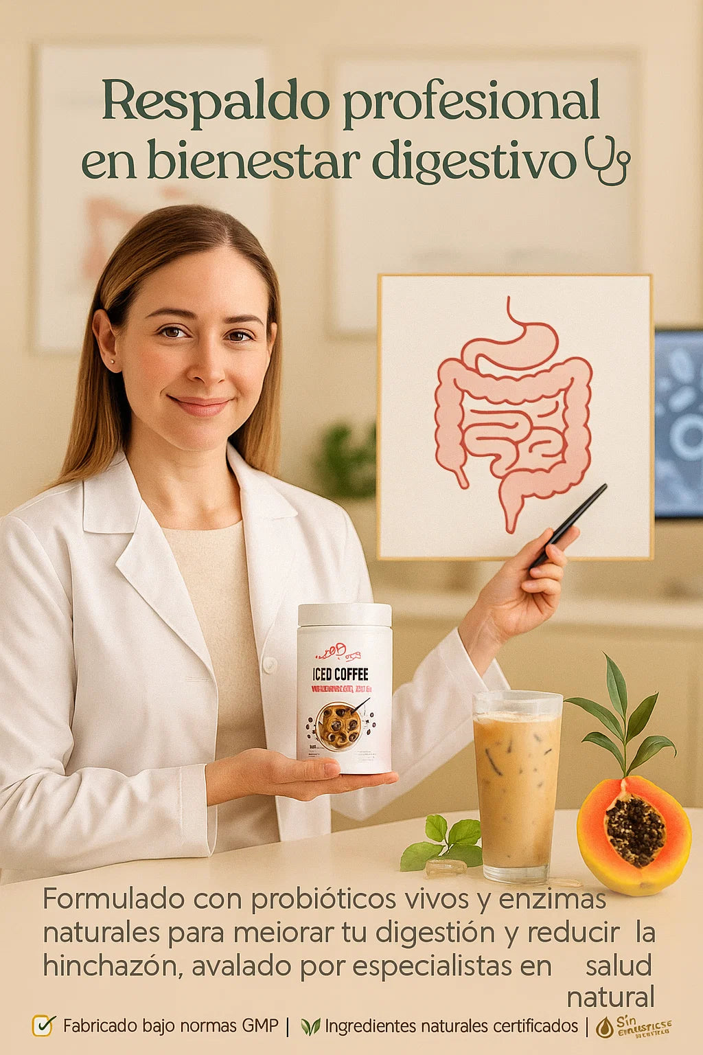 ICED COFFE - PROBIOTICO PARA REDUCIR HINCHAZON ABDOMINAL ☕⚖️⚡