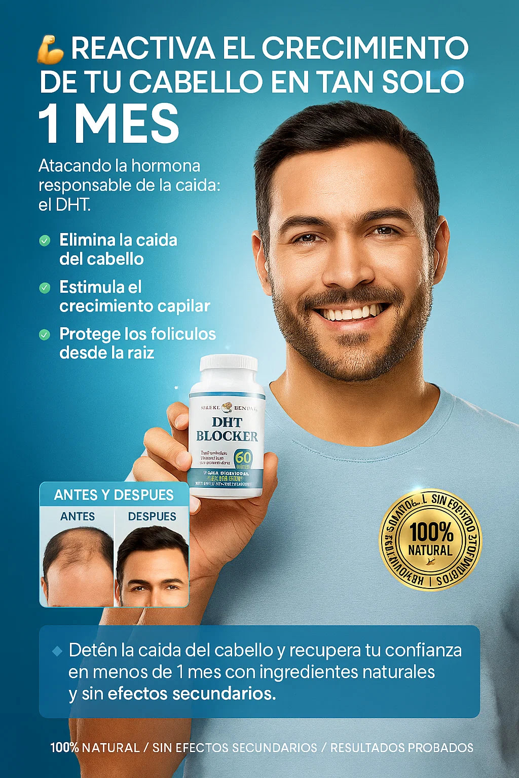 DHT BLOCKER - RECUPERA TU CABELLO EN POCO TIEMPO 👨🏻🦲➡️🧔🏻♂️✨