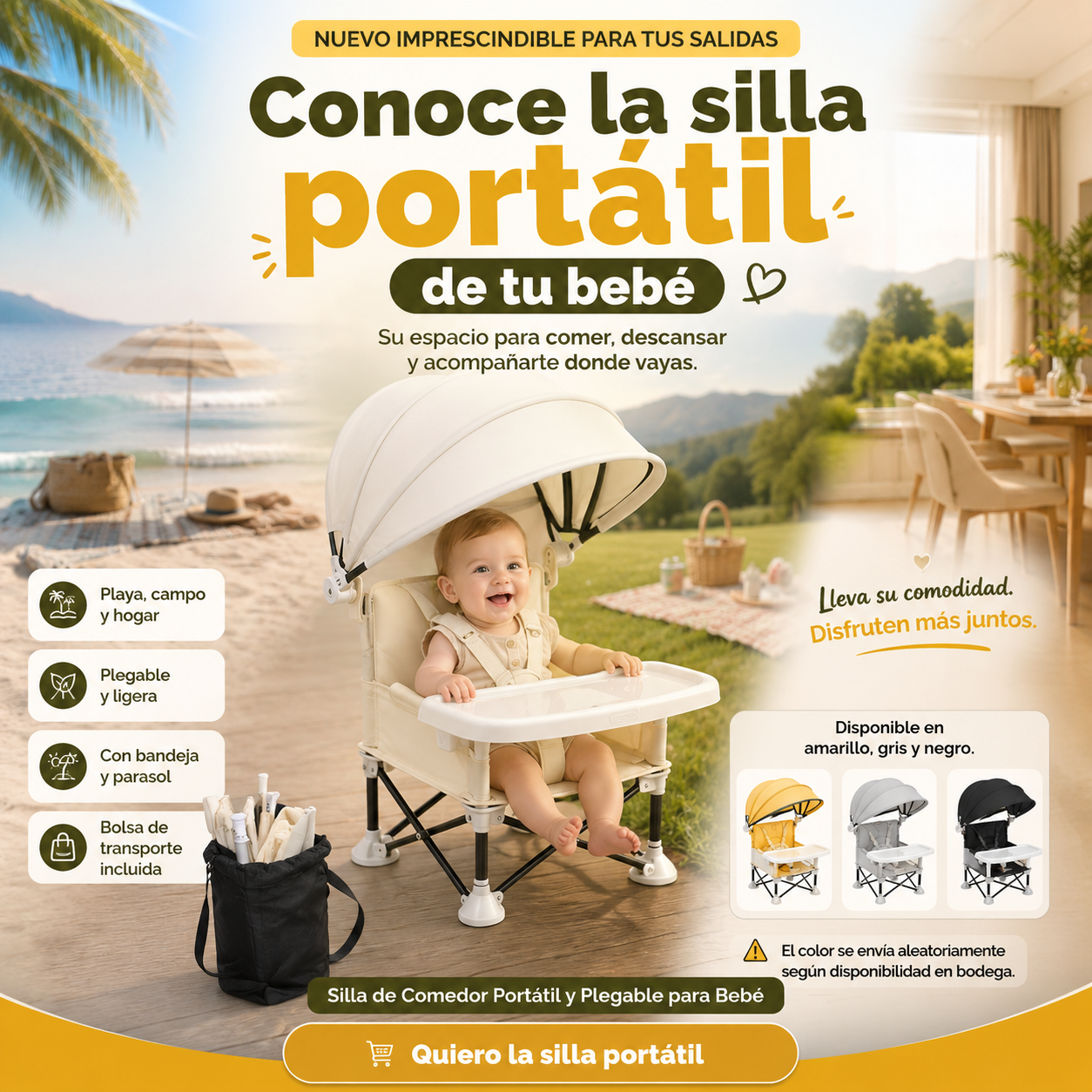 SILLA DE COMEDOR PARA BEBÉ - FACIL DE ARMAR Y LLEVAR